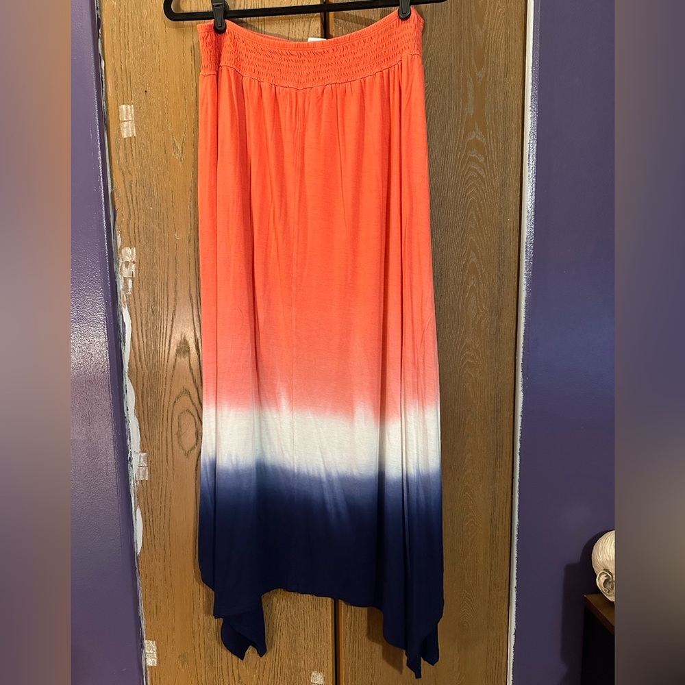 Time and Tru Asymmetrical Skirt - Orange, White, and Blue